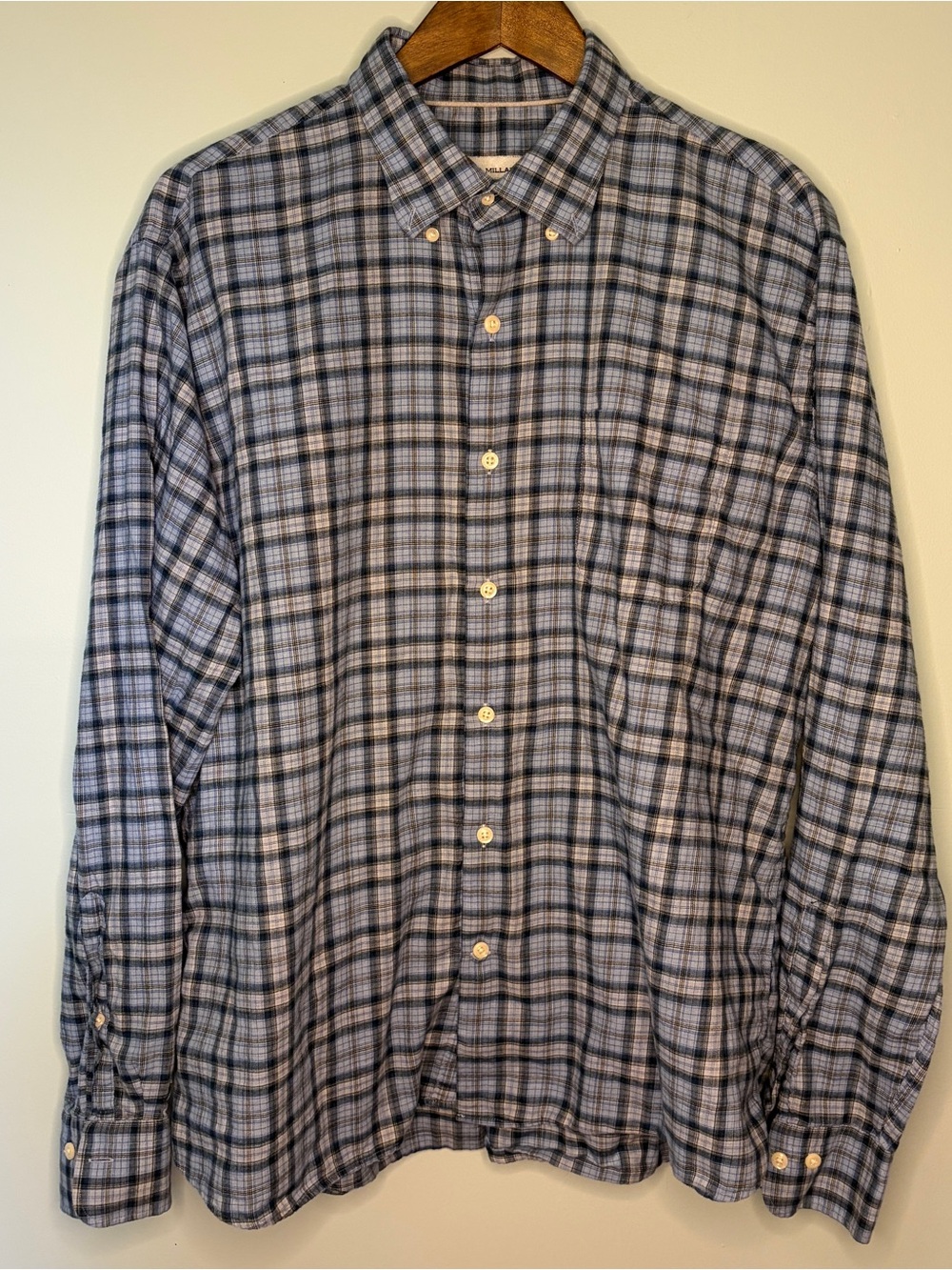 Peter Millar Light Blue and Gray Plaid Button-Down Shirt